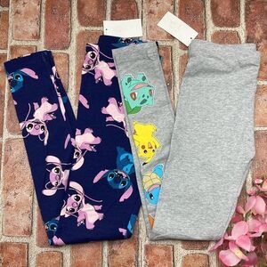 Girls Leggings Pokemon & Stitch 2-Pack Size L